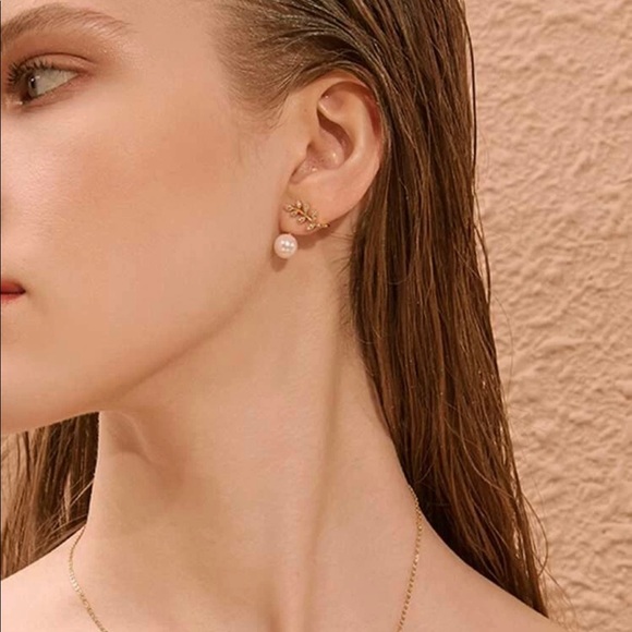 3/$30 Faux Pearl Decor Leaf Earrings - Picture 4 of 7